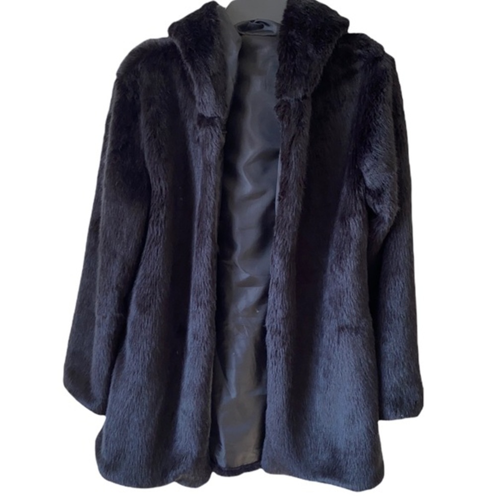 Faux Mink Jacket 3/4 Length with Hood Like New